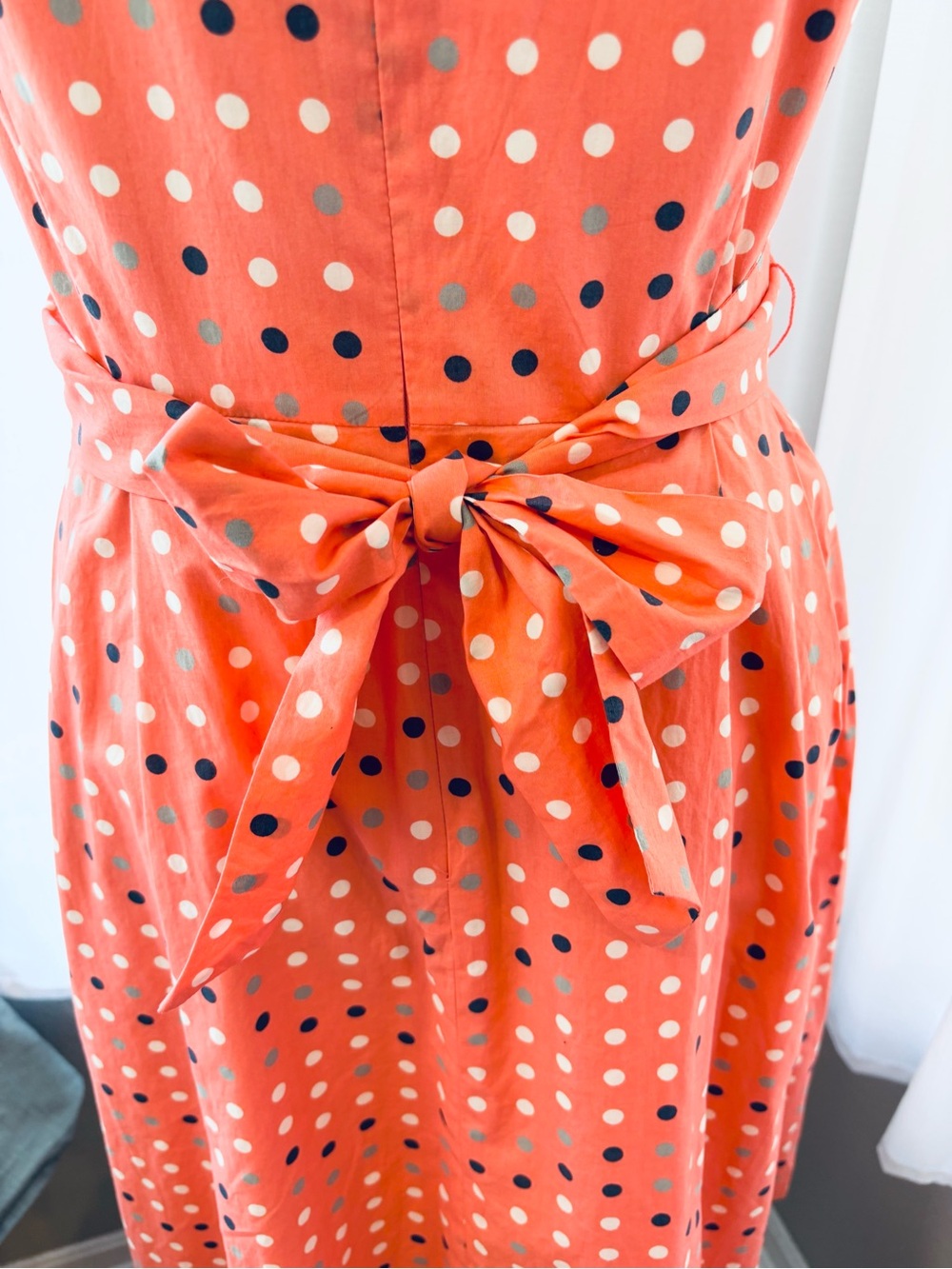 L.L. Bean Coral Polka Dot Sleeveless Retro Style Fit-and-Flare Dress - Picture 6 of 12